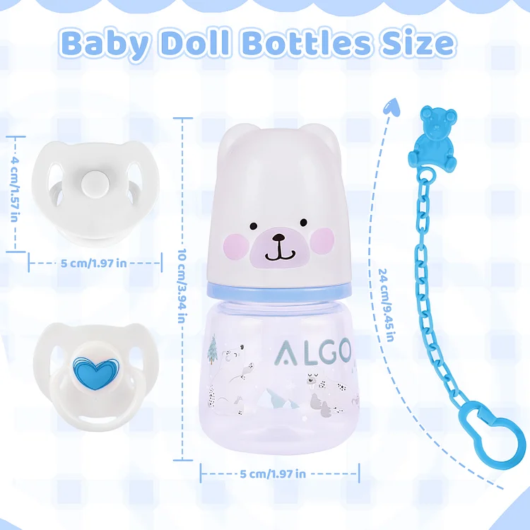 Magnetic Pacifier and Cute Animal Bottle 8-Pieces Set Safe Reborn Baby Doll Accessories