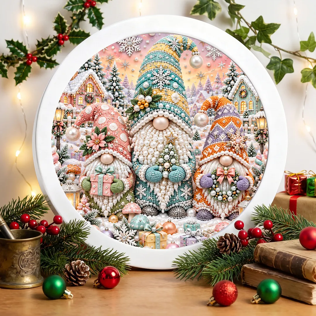 Framed 5D Peral Painting Kit Christmas Gnome 7.87x7.87in