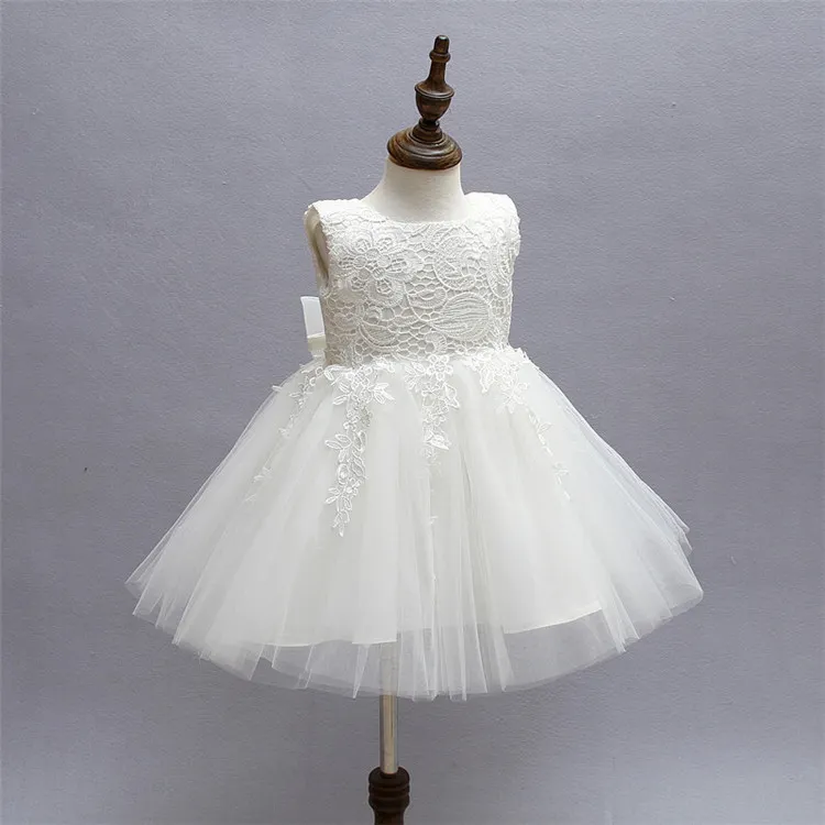 Uveng New Winter Baby Girl Dress 1 year Birthday Dress White Lace Baptism Vestido Infantil Bowknot Princess Dresses for Wedding Party