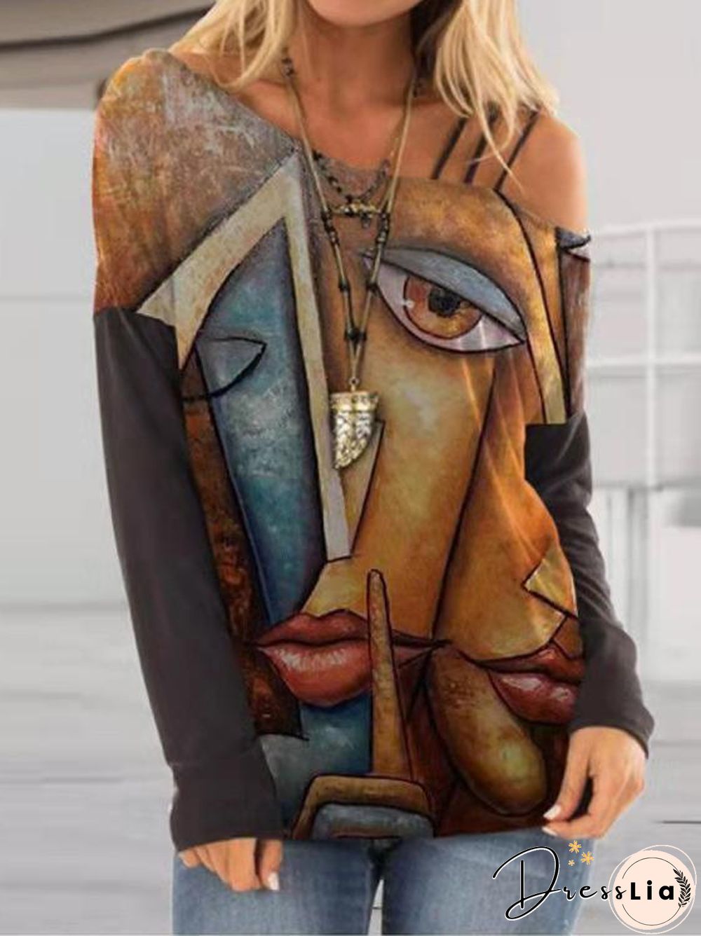 One Shoulder Autumn Pattern Top