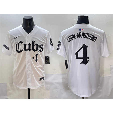 Youth Chicago Cubs #4 Pete Crow-Armstrong White "Gothic North Side Edition" Vapor Premier Limited Stitched Baseball Jersey 3JUX