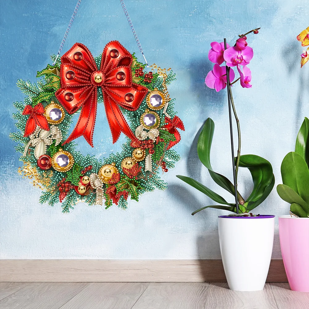 DIY Christmas Flower Wreath Acrylic Special Shaped Diamond Painting Wall Decor Wreath