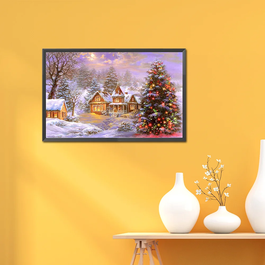 Diamond Painting - Full Round Drill - Christmas Tree Snow Town(70*45cm)
