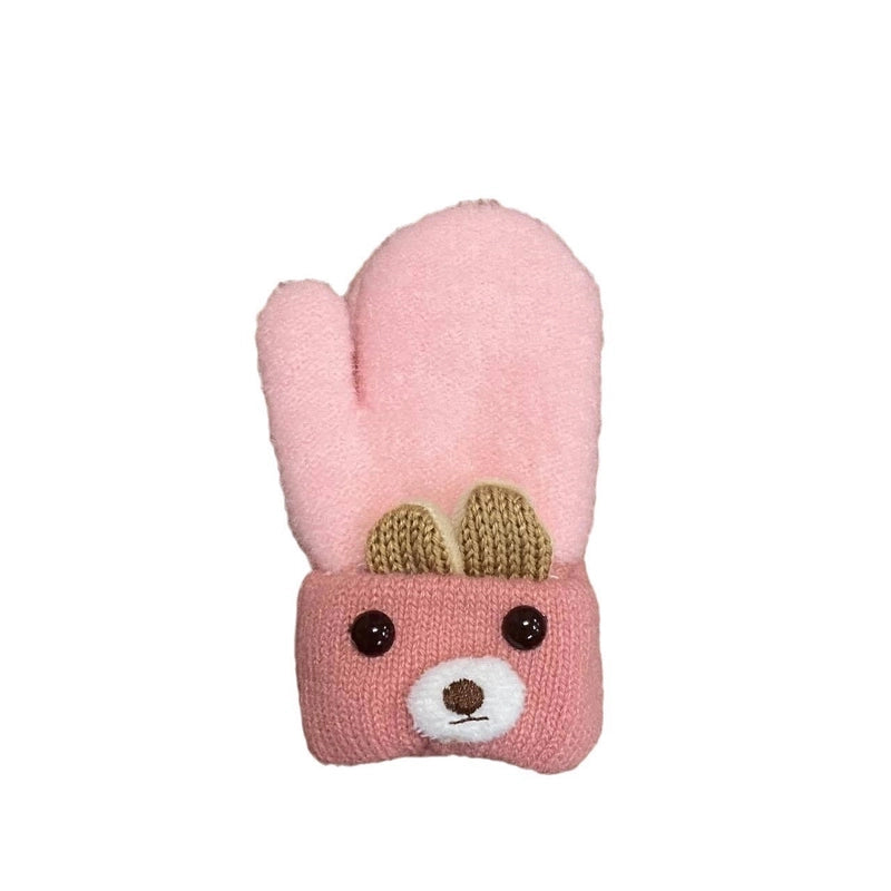 0-3 Years Old Cute Ears Bear Cartoon Children’s Gloves Winter Knitted Wool Double Plus Velvet Padded Warm