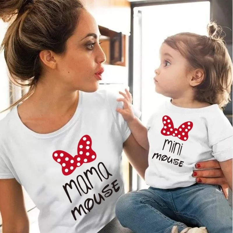 1PCS Mini&Mama Mouse T-Shirt Family Matching Clothes Summer Fashion Cotton Tops Mother and Daugther Family Looks Clothing
