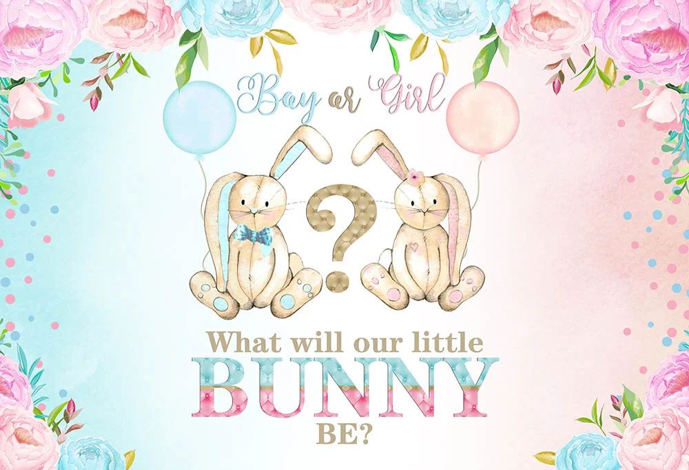 Flowers And Bunny Boy Or Girl Gender Reveal Backdrop RedBirdParty