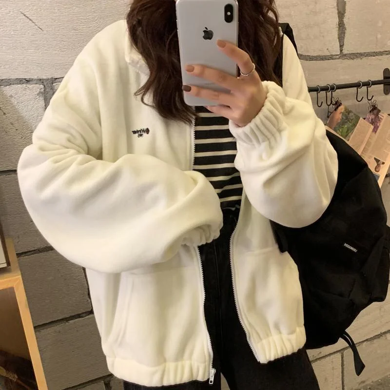 Harajuku Long Sleeve Zip Up Hoodies Women Spring Autumn Korean Fashion Female Clothes Jacket Top Oversized Hooded Sweatshirts