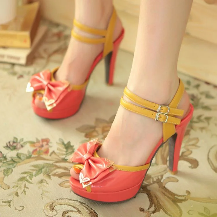 Cute Red Bow Heels - Peep Toe Platform Slingback Sandals Vdcoo