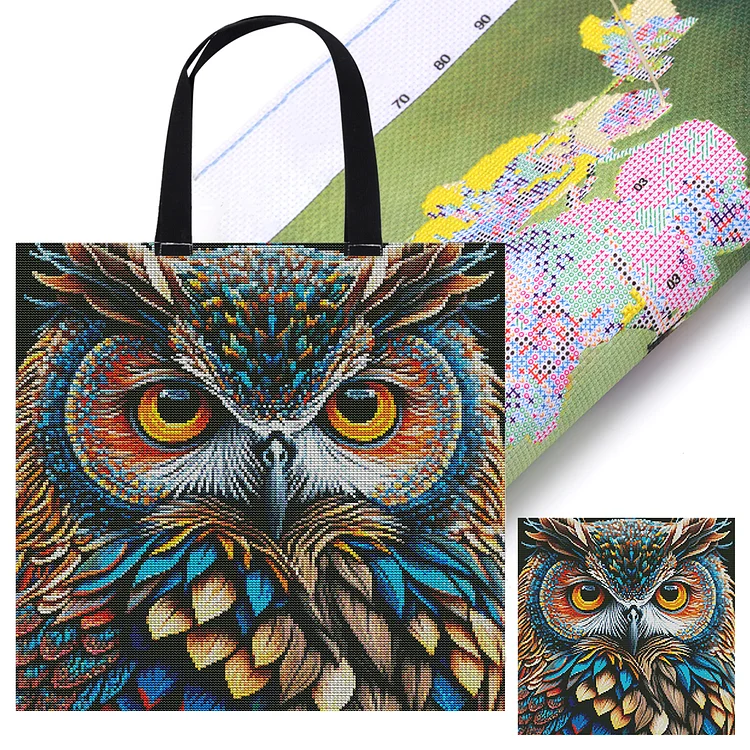 11CT Owl Cross Stitch Canvas Tote Bag DIY Sewing Project Tote Handbag 40x40cm gbfke