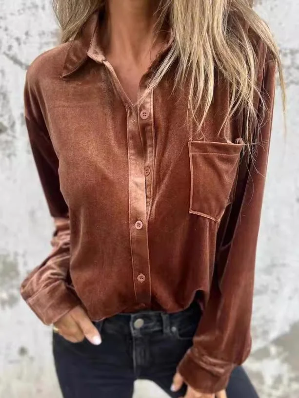 Chic Velvet Loose-fitting Long Sleeves Shirt
