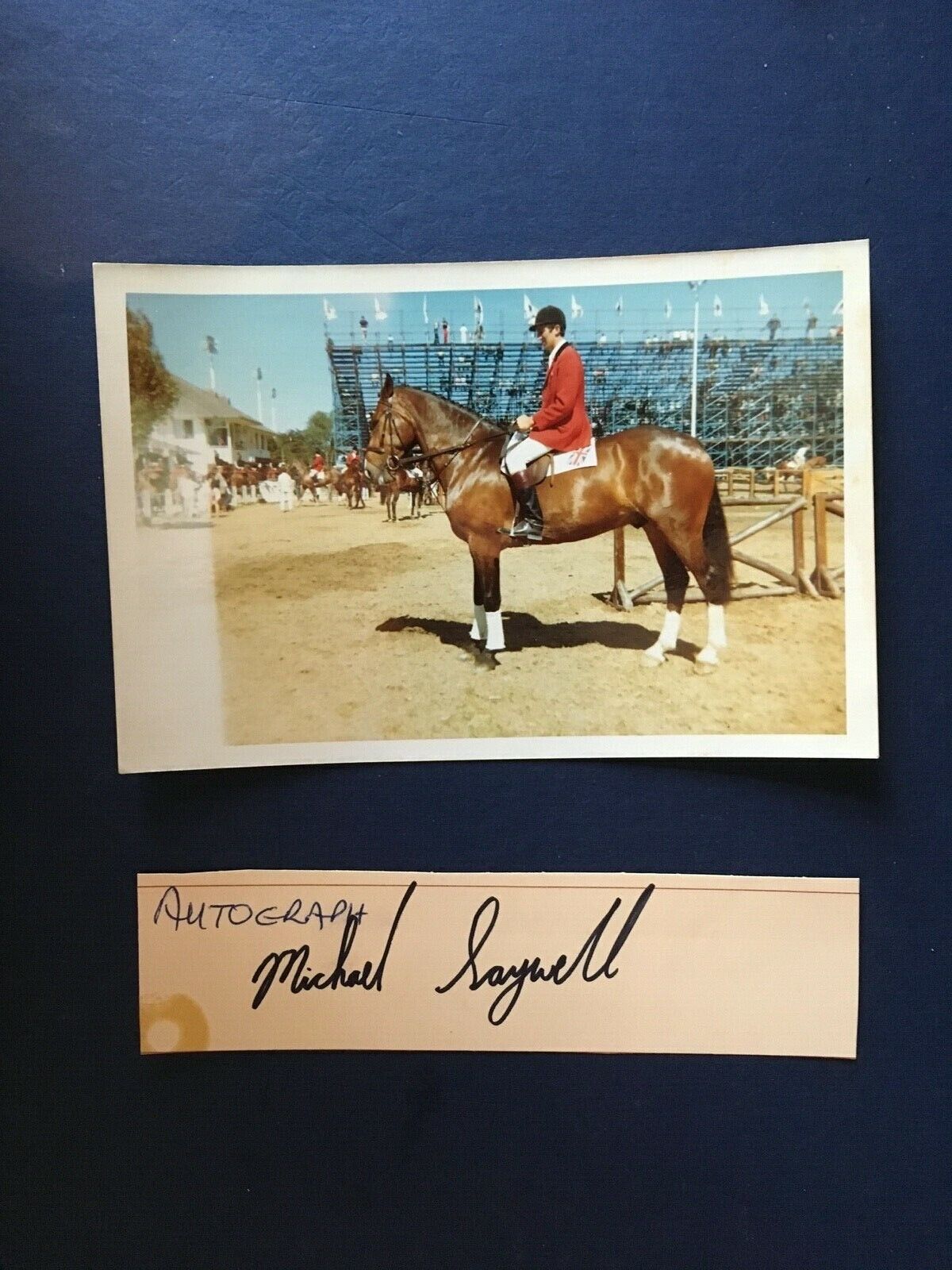 MICHAEL SAYWELL - BRITISH OLYMPIAN EQUESTRIAN RIDER - SIGNED CARD WITH Photo Poster painting