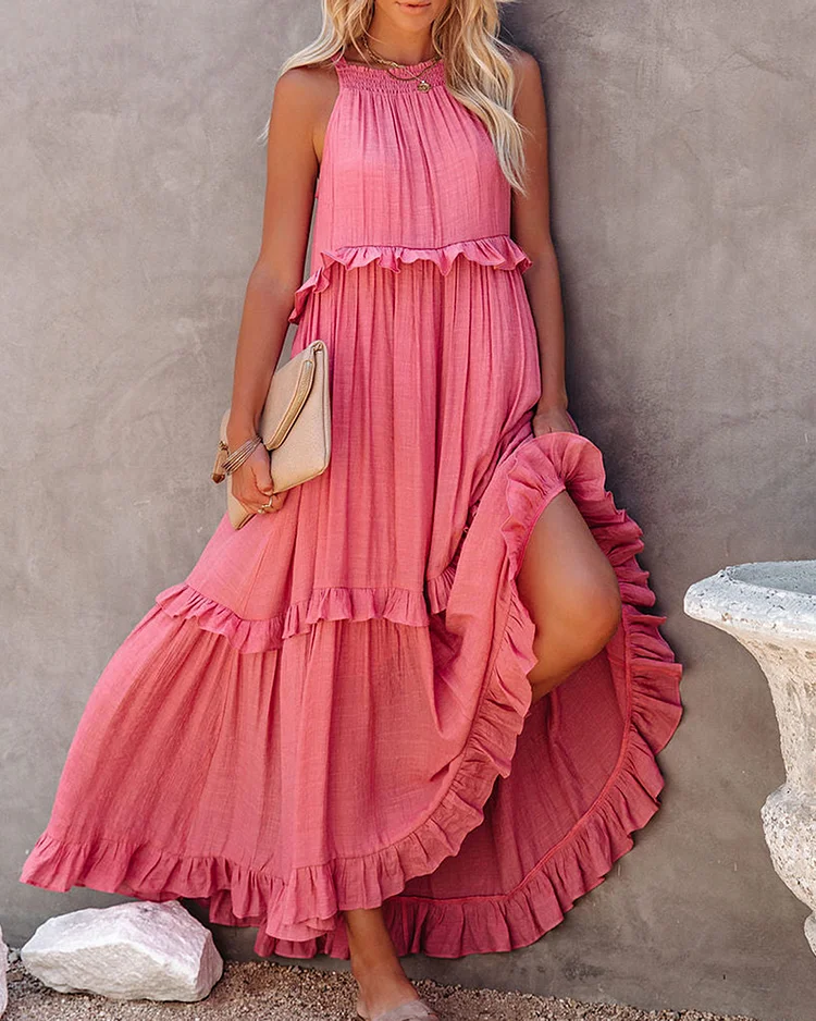 Irregular Cake Skirt Sleeveless Long Dress