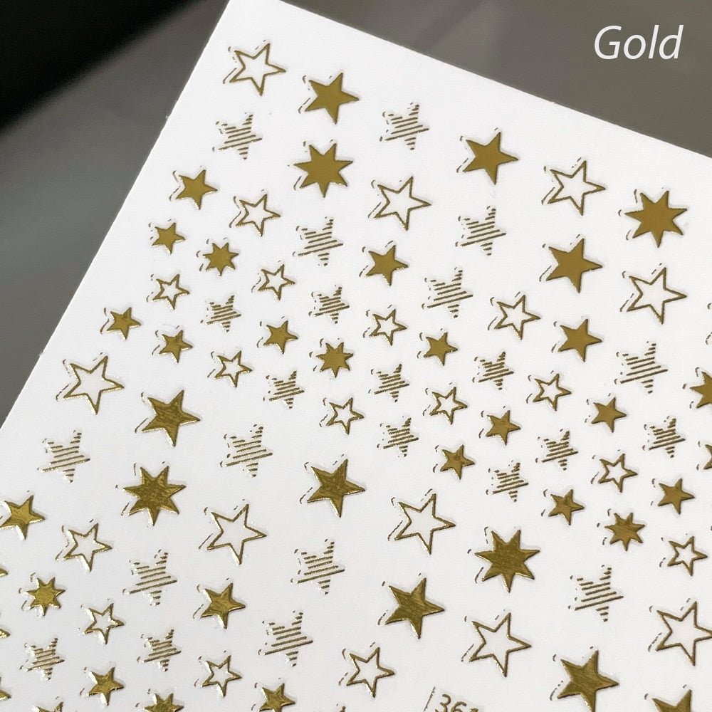 Stars Stickers Hologram Silver Gold Black & White 3D Engraved Nail Sticker Nail Art Decorations Nail Decals Design