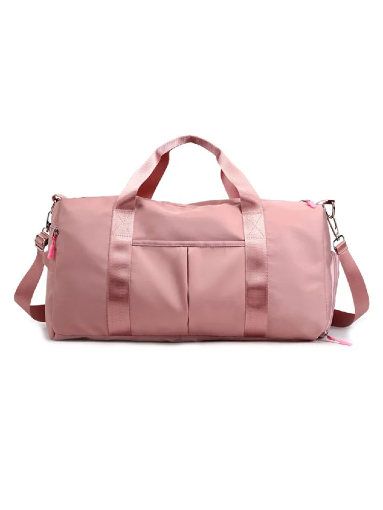 Women Men Travel Sports Shoulder Bag Large Capacity Nylon Handbags (Pink)