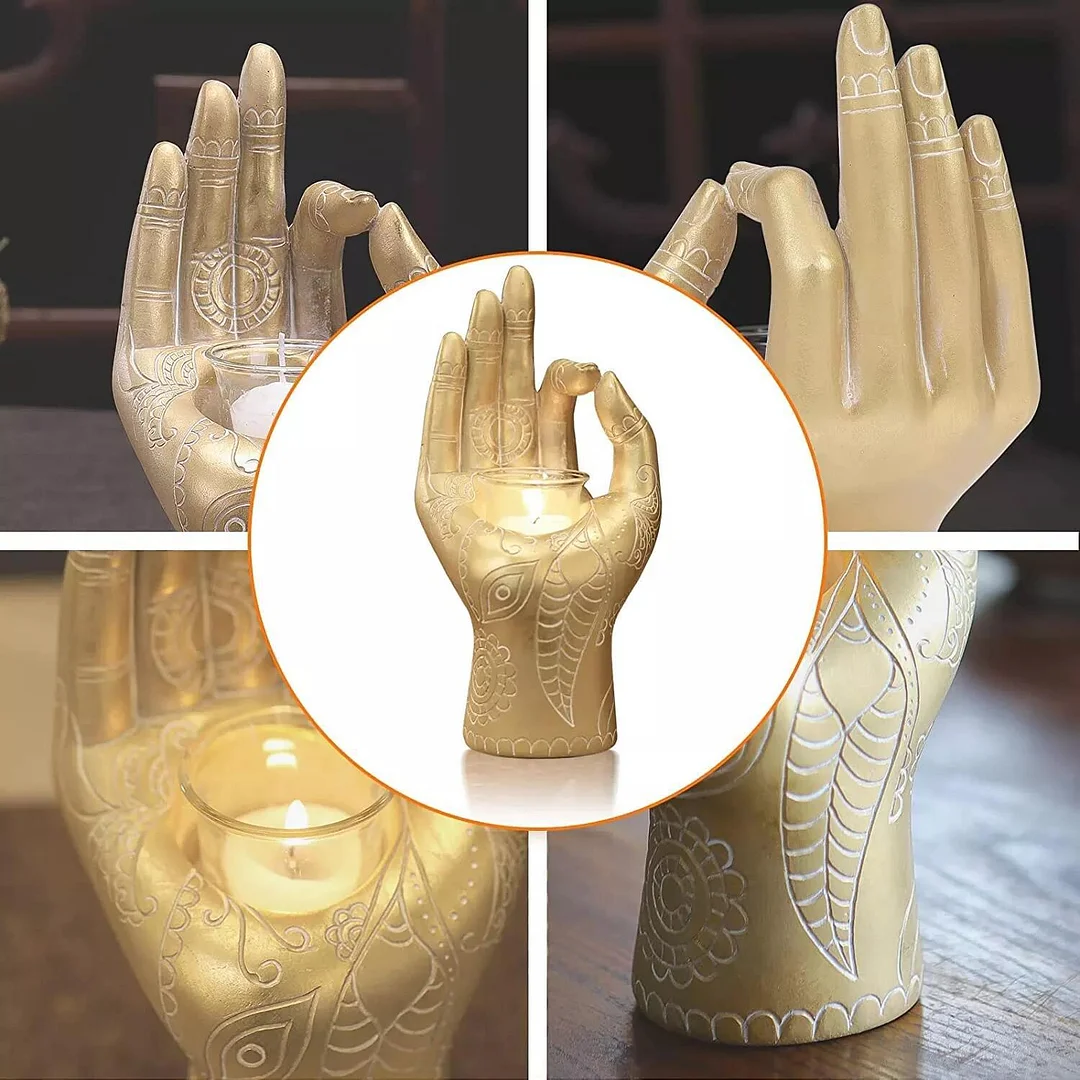 Tea Light Candle Holders Meditation Decor Buddha Hand Candle Holder Zen Spiritual Sculpture
