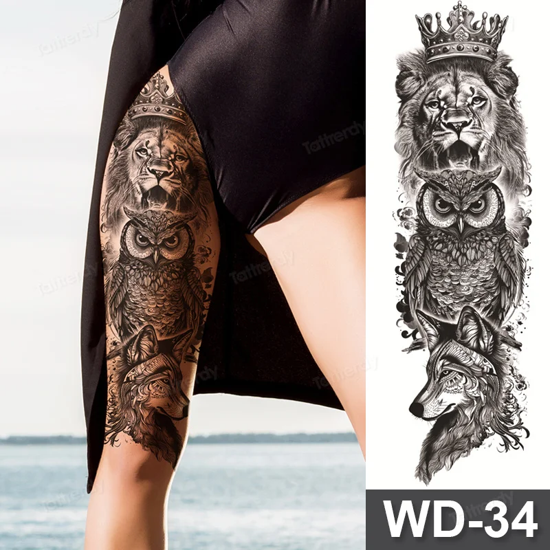 Sdrawing Size Leg Thigh Temporary Tattoo Stickers Full Arm Sleeve Wolf Carp Fox Peony Flower Fake Tattoo Sleeves Sexy Body Painting