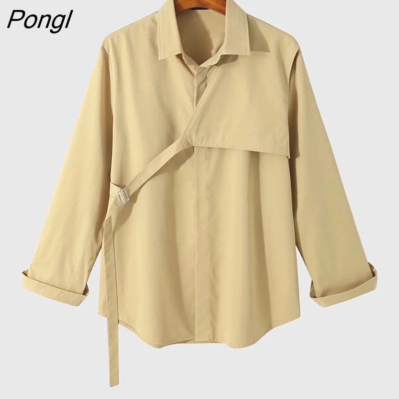 Pongl Men Shirt Lapel Long Sleeve Solid Color Streetwear Korean Casual Irregular Shirts Men 2023 Leisure Camisas S-5XL INCERUN