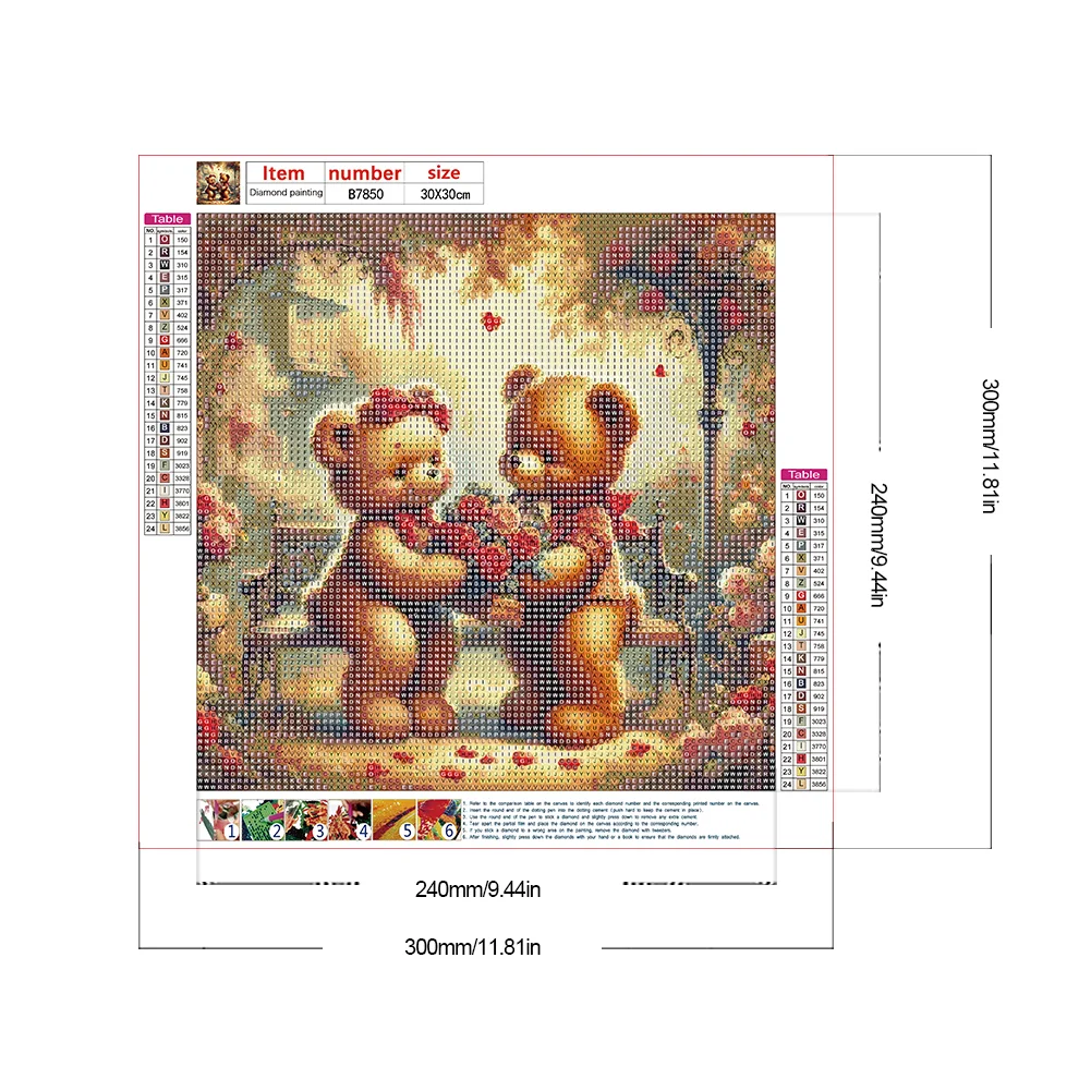 Diamond Painting - Full Round Drill - Rose Heart Bear(Canvas|30*30cm)