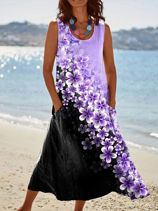 Women's Purple Floral Print Casual Dress