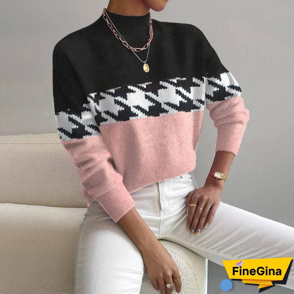 Pink Long Sleeve Print Sweater