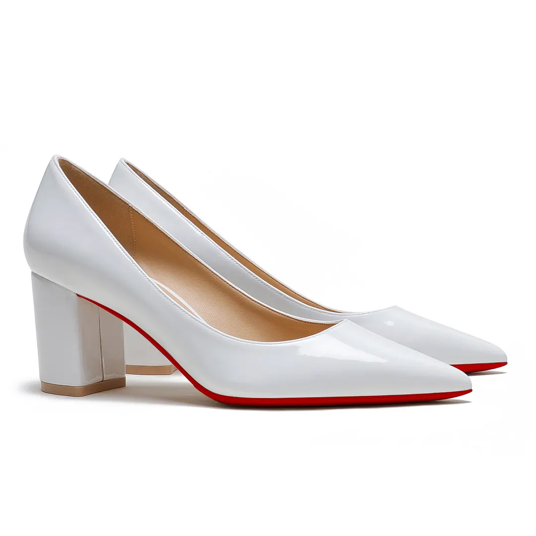 65mm Women Chunky Heels Middle Block Heel Red Bottoms Pumps-vocosishoes