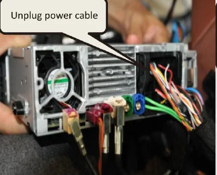 Factory Quadlock power connector on the rear of a BMW F10 CD head unit