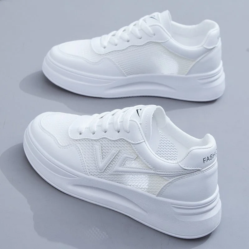 Vulcanized shoes sneakers women shoes solid color ladies flat shoes 2022 mesh women's sports comfortable breathable white shoes