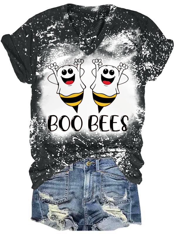 Halloween Funny Boo Bees Print Short Sleeve T-shirts