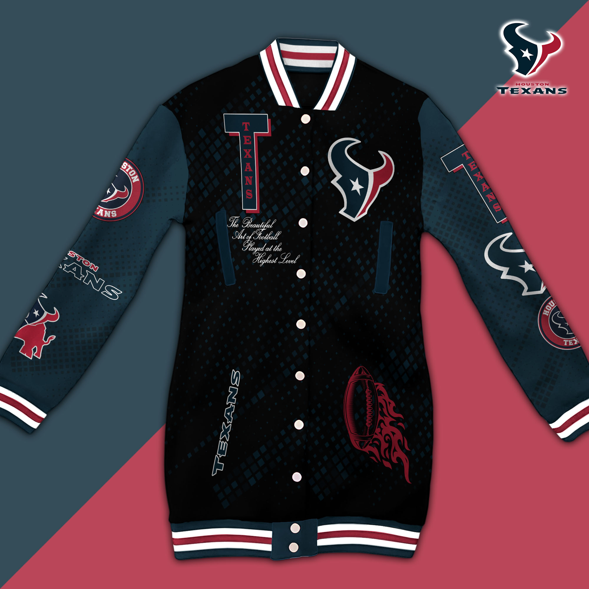 Houston Texans Limited Edition Button Down Long Sleeve Jacket Dress