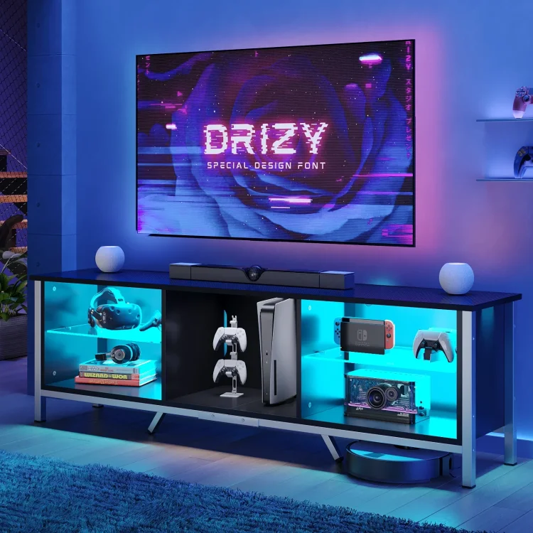 Bestier 70" TV Stand for TVs up to 80" with LED Lights Modern Gaming Entertainment Center