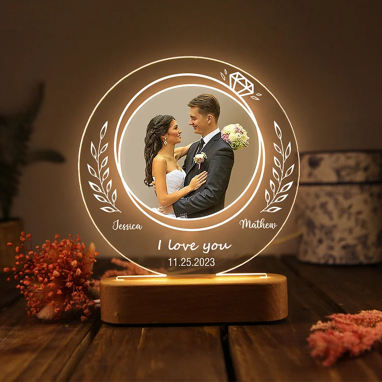 Personalized Couple Photo Night Light Customized 2 Names & Date & Text LED Lamp Romantic Gifts for Him/Her