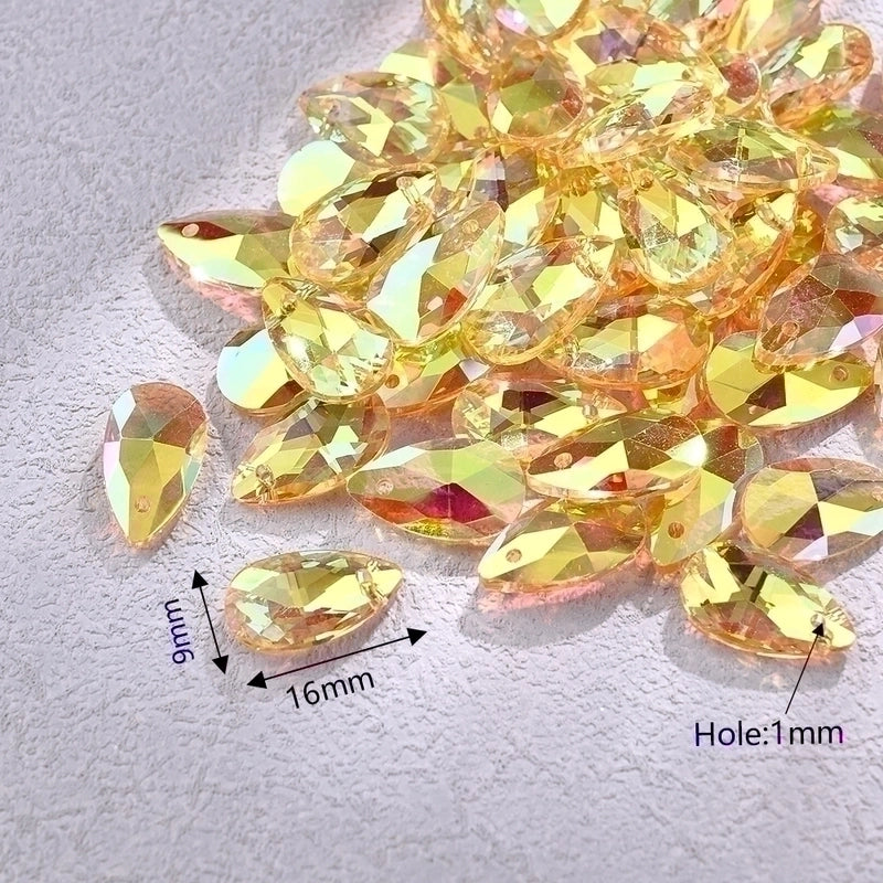 10 PCS/Package 9*16mm Hole 1~1.9mm Glass Electroplate Glass Beads Transparent Glass Beads Water Droplets Transparent Pendant