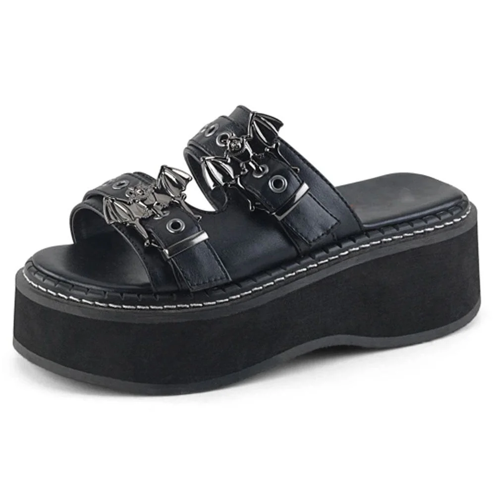 2021 Brand Black Gothic Vampire Cosplay Comfy Sole Heels Summer Fashion Platform Sandals Shoes Women Slipper Outdoor