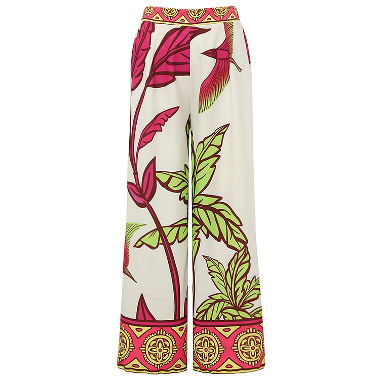 Bow-tie Shoulder Tropical Plant Pattern Printed  One Piece Swimsuit and Pants Flaxmaker