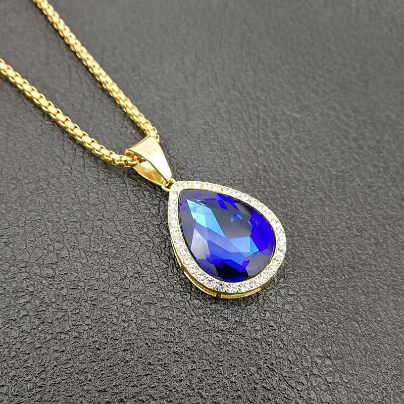 1 Piece 24*45mm Titanium Steel Glass Zircon Water Droplets Pendant