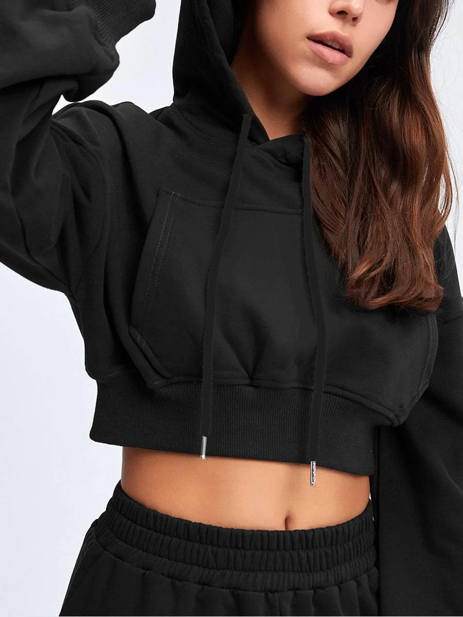 Fashion Solid Color Hooded Sweater Casual Two-piece Suit