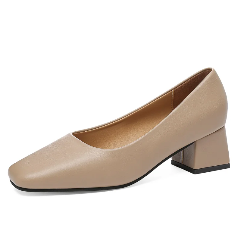 Breakj Breakj Women's Coarse Heel Shoes In The New Working Shoes Heel Shoes Large Leather Single Shoes Comfortable Commute Single Shoes