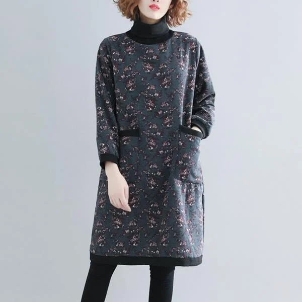 Women Casual Dress NewTurtleneck Loose Comfortable Female Thick Warm Cotton Dresses
