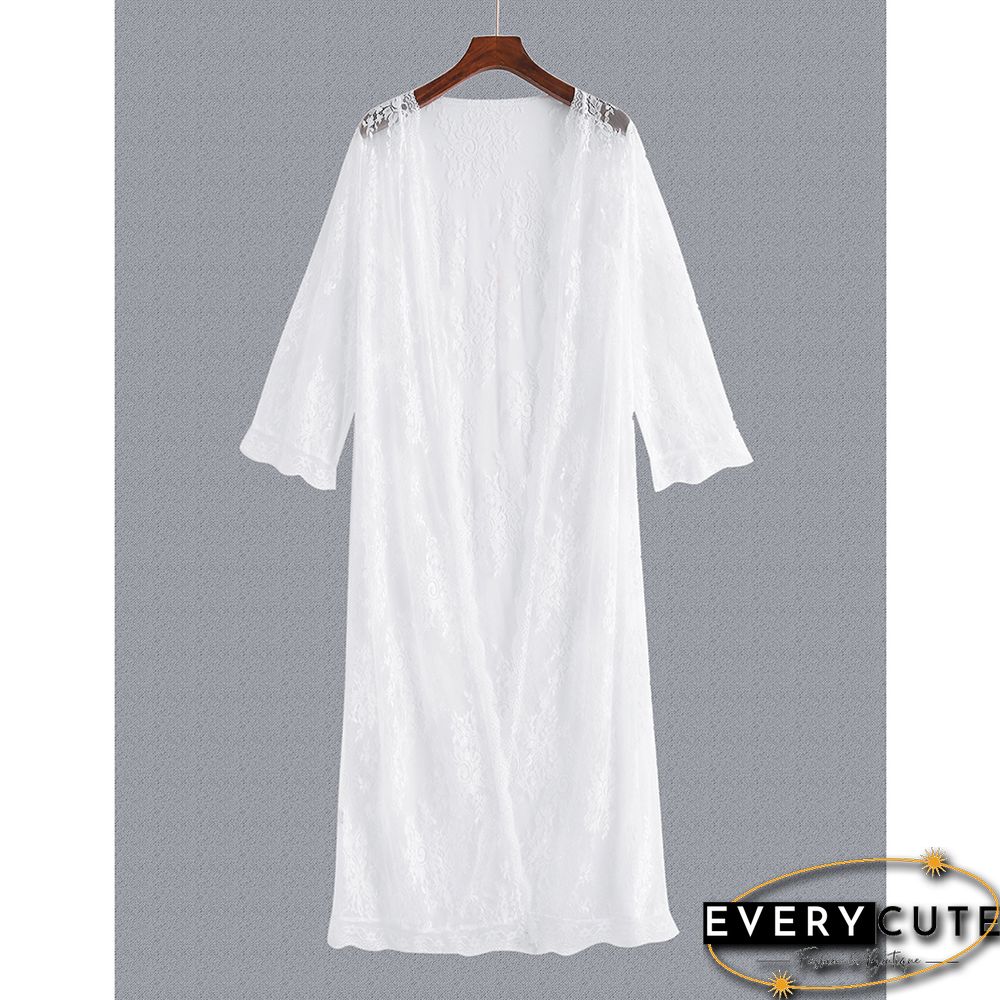 White Floral Mesh Lace Beach Cover up