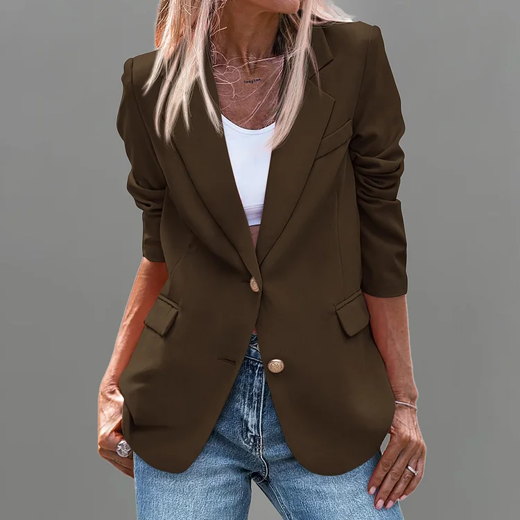 Formal Notched Lapel Two Button Long Sleeve Solid Blazer