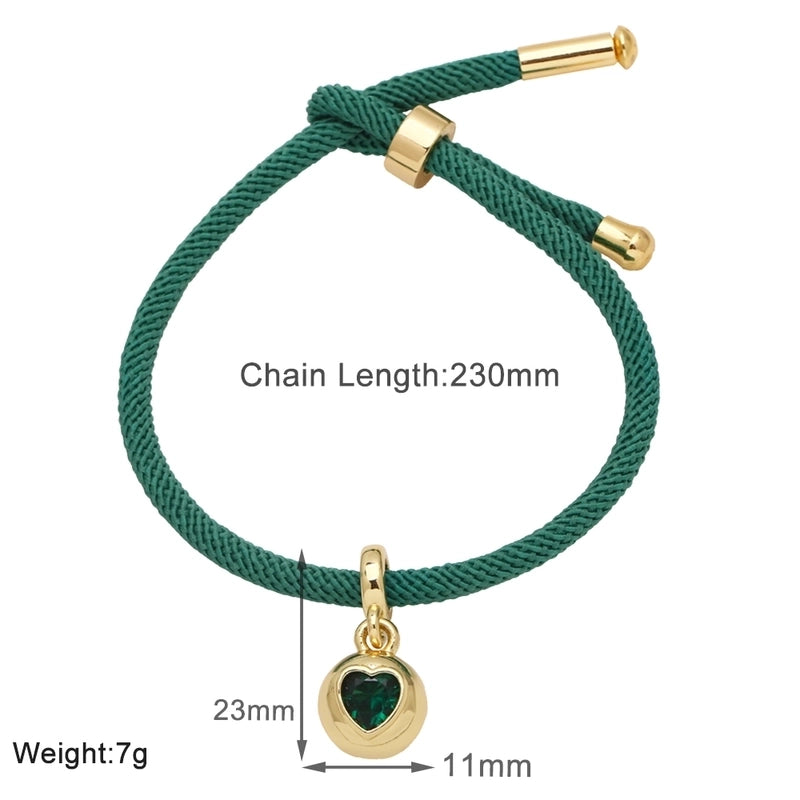 Modern Style Minimalist Heart Shape 18K Gold Plated Zircon Polyester Rope Copper Drawstring Bracelets
