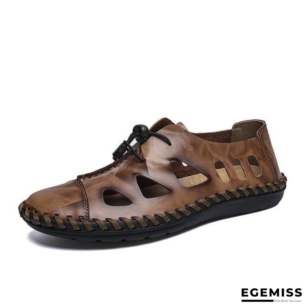 Men Breathable Genuine Leather Sandals Flats Fashion Casual Beach Shoes | EGEMISS