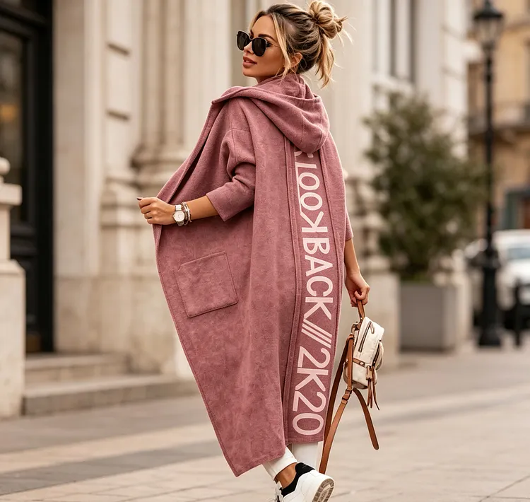 Women&rsquo;s Oversized Hooded Long Cardigan &ndash; Cozy Knit Open Front Maxi Coat with Pockets for Fall & Winter