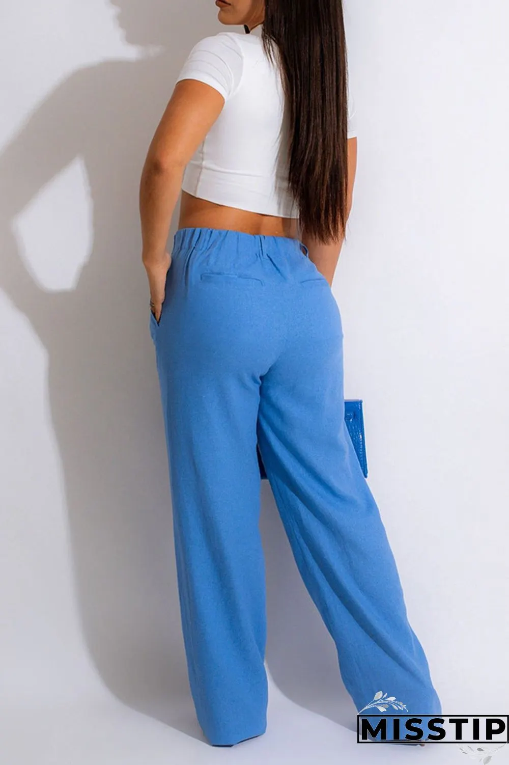 Purple Casual Solid Patchwork High Waist Straight Solid Color Bottoms