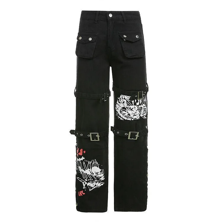 Horn Non Mainstream Rivet Gas Hole Pants