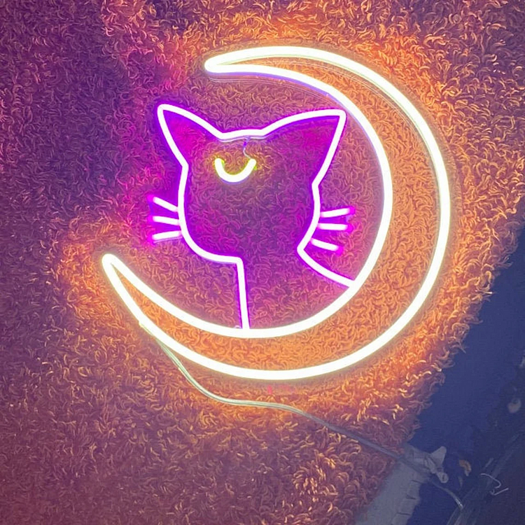 Anime Neon Signs Sailor Moon Cat Neon Light Lun With Cat Neon Sign Cute Cat Neon Sign Kitten Neon Led Kid Room Wall Decor Sign- Home Wall Neon Decor
