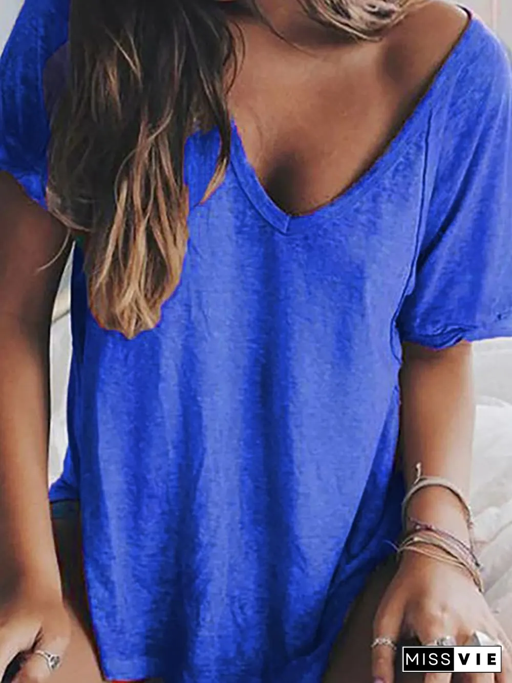 Woman Summer Casual V neck Loose T Shirt Tops