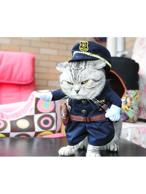 Funny Cat Police Costume Pet Party Clothes-elleschic