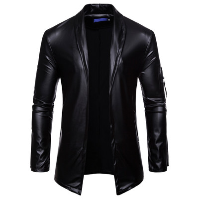 men's Elastic Pu Leather Zipper Motorcycle Leather Jacket