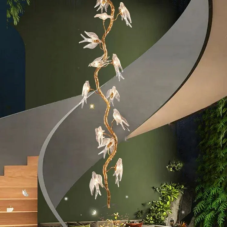 Lucky Bird Glass Tree Branch Chandelier For Staircase